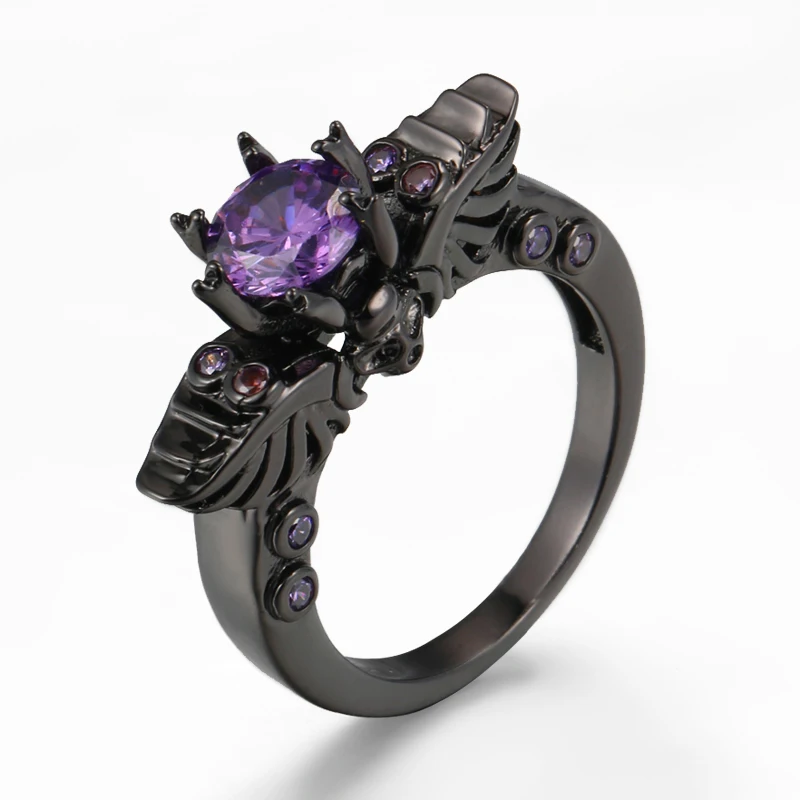 Fashion Skull Women‘S Amethyst Ring 316L Stainless Steel Punk Rock Charm Female Inlaid Purple Crystal Unisex Jewelry For Men