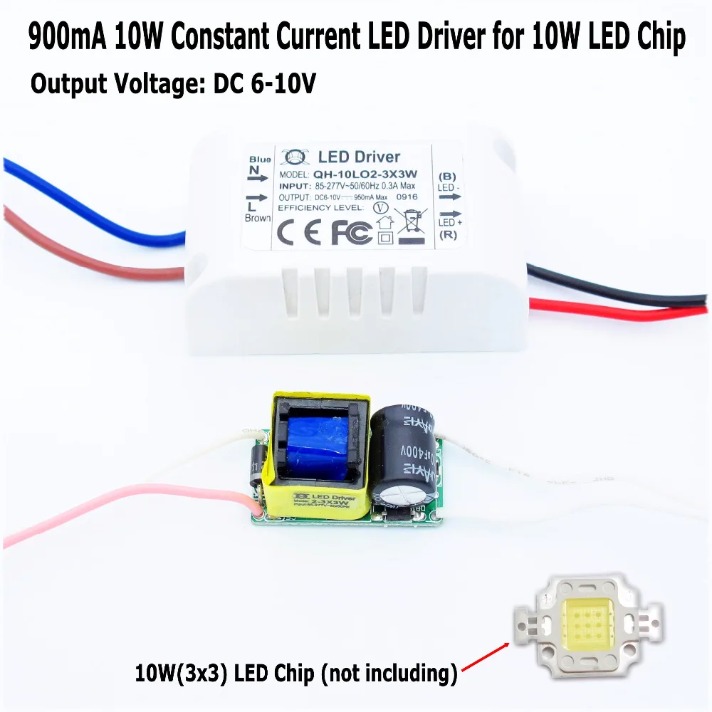 Isolated 900mA 10W Led Driver AC 110V 220V to DC 6-10V Power Supply for 10W High Power Red White LED Chip