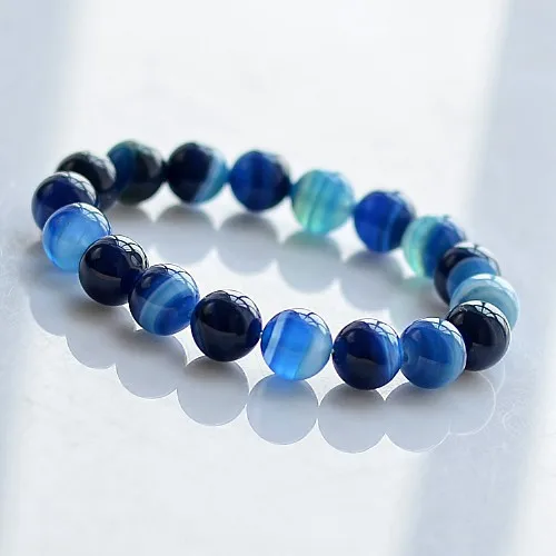 Fashion Unisex 6-8-10-12mm Beads Natural Onyx Bracelet for Women Elegant Blue Beads Men Bracelets Bangles