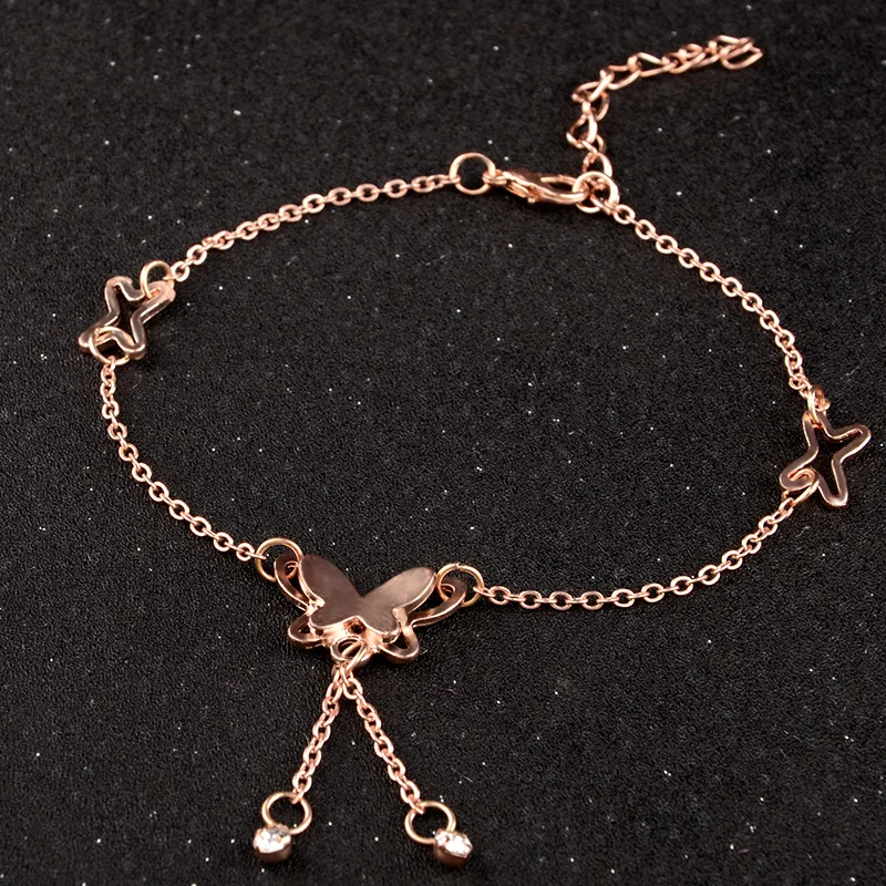 Butterfly Pendant Anklets Foot Chain Summer Tassel Rhinestone Beach Leg Bracelet Handmade Anklet Gold Silver Color Jewelry