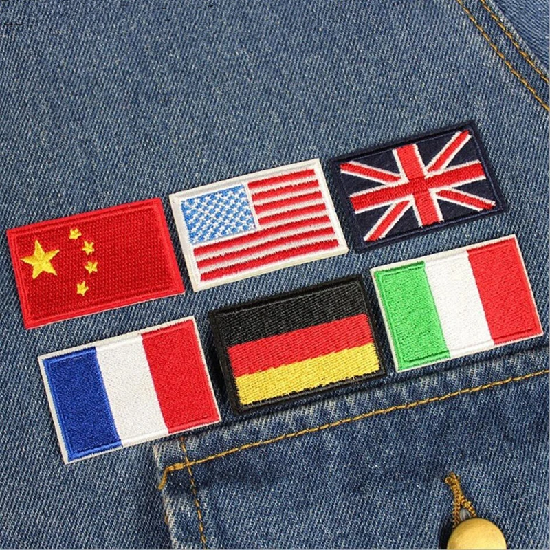 1 United States United Kingdom Italy France Germany Flag Stickers Personality Embroidery Badges Iron On Patch for Clothes DIY