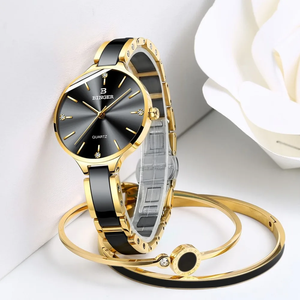 Zegarek damski szwajcaria BINGER moda damska Zegarek luksusowe markowe bransoletki Zegarek ceramiczny zespół szafirowy wodoodporny Montre femme