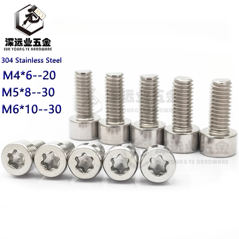 50pcs DIN912 M4 M5 M6 Six-Lobe Cheese  Screw Machine Screws / Stainless Steel Torx Hexagon Socket  Cap Screw Security