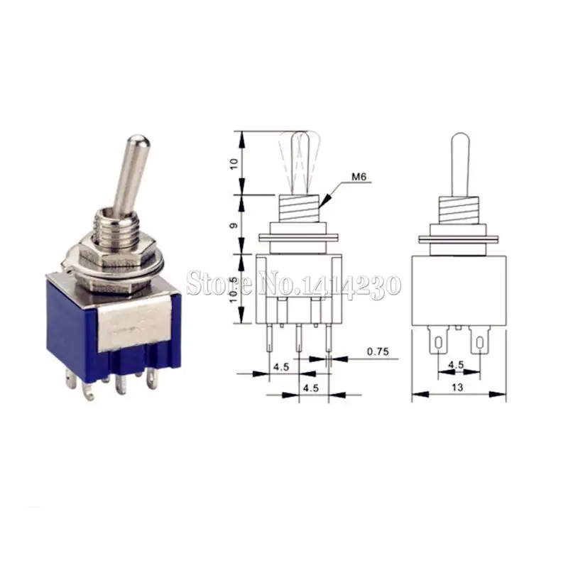 10Pcs Mini 6 Pin 3 Position Toggle Switches ON-OFF-ON DPDT Mini Toggle Switch 6A/125V AC MTS-203 Blue