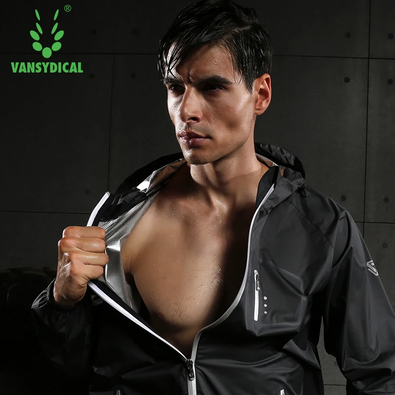 Vansydical Hot Sweat Sets Mens Running Training Suits Zipper Hooded Jackets and Pants Set Quick Sweating Sports Suit Sunna Set