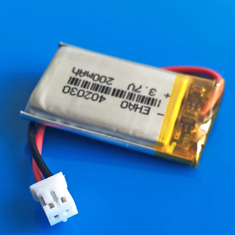 Akumulator Lipo 3,7 V 200 mAh 402030   + Wtyczka JST 2,0 mm 2Pin do słuchawek Bluetooth GPS Rejestrator MP3 Ledlight Inteligentny zegarek