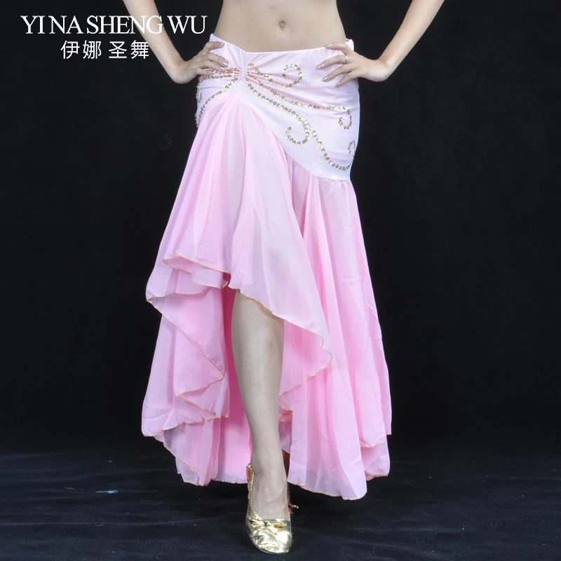 High-end Belly Dance Costumes Chiffon Long Slim Flash Skirt Women Sexy Belly Dance Fishtail Skirt Belly Dance Practice Clothes