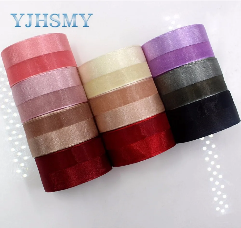 YJHSMY I-181109-204,5yards/lot,25mm solid Satin+yarn ribbon DIY handmade bow headdress gift wrap birthday wedding decoration