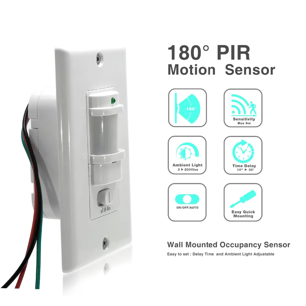 110V~220V AUTO/ON/OFF Wall Mounted Motion Sensor Switch for led light lamp