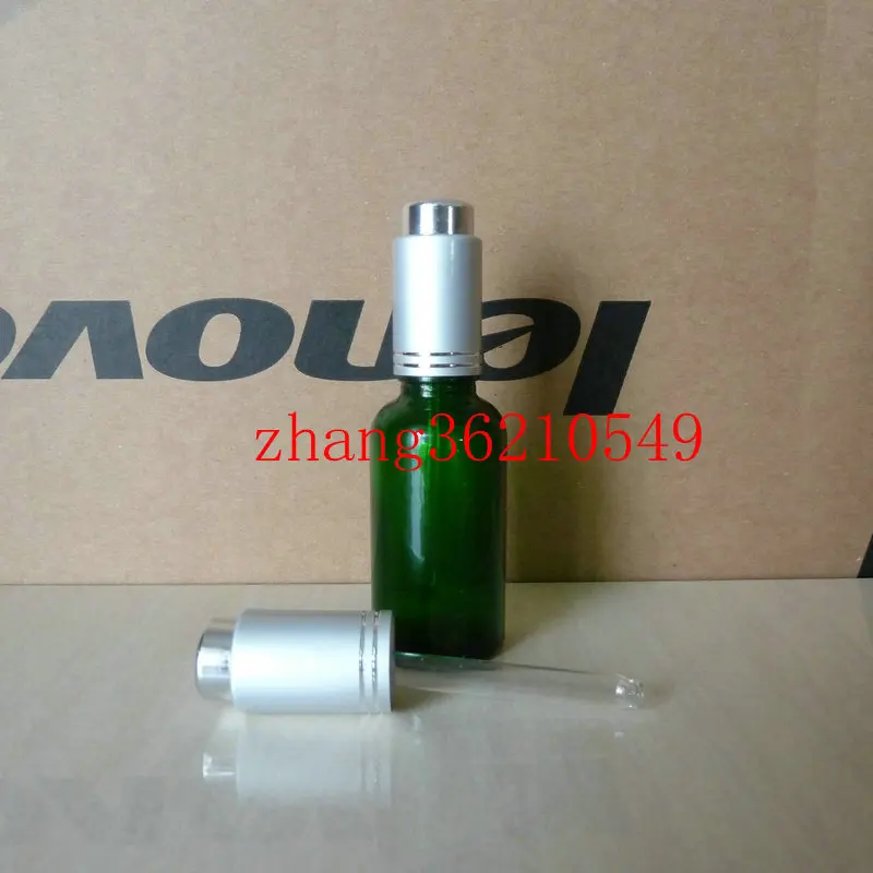 

30ml green Glass Essential Oil Bottle With aluminum press matte silver dropper cap,green 1 ounce glass Essential Oil Container