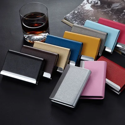 Embossed PU Leather Stainless Steel Stainless Steel Men Card Holde Women Metal Bank Name Business Card Case Card Box lin4393