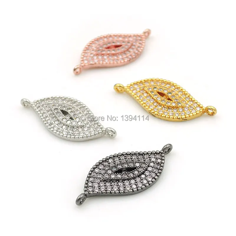 

23*10*2mm Micro Pave Clear CZ Evil Eye Connector Fit For Women As DIY Bracelets Accessory