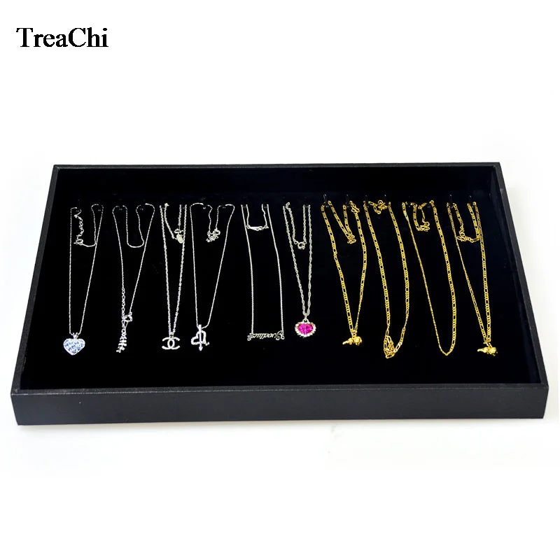 20 Hooks Jewelry Display Case  Black Velvet Pendant Necklace Display Box Bracelet Bead Chain Storage Organizer Tray 35*24*3 cm
