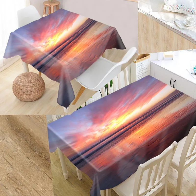 

Sunset Ocean Waves Beach Custom Table Cloth Oxford Print Rectangular Waterproof Oilproof Table Cover Square Wedding Tablecloth