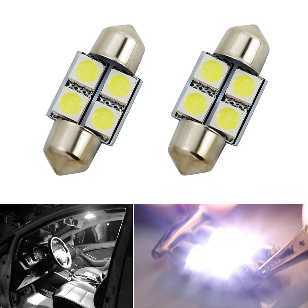 

10pcs Universal white 5050 4 SMD 4 LED Car Panel Festoon Dome Car Bulb C5W 211 212 12V 31MM 4SMD 4LED 5050 Car dome head light