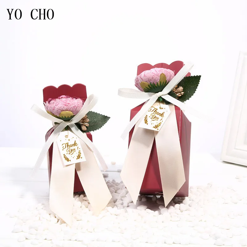 YO CHO-caja de dulces mediana con cabezas de rosas hermosas, paquete de Cajas de Regalo de cinta de favores de boda, bolsas de recuerdo de lujo para fiesta de cumpleaños, 5 uds.