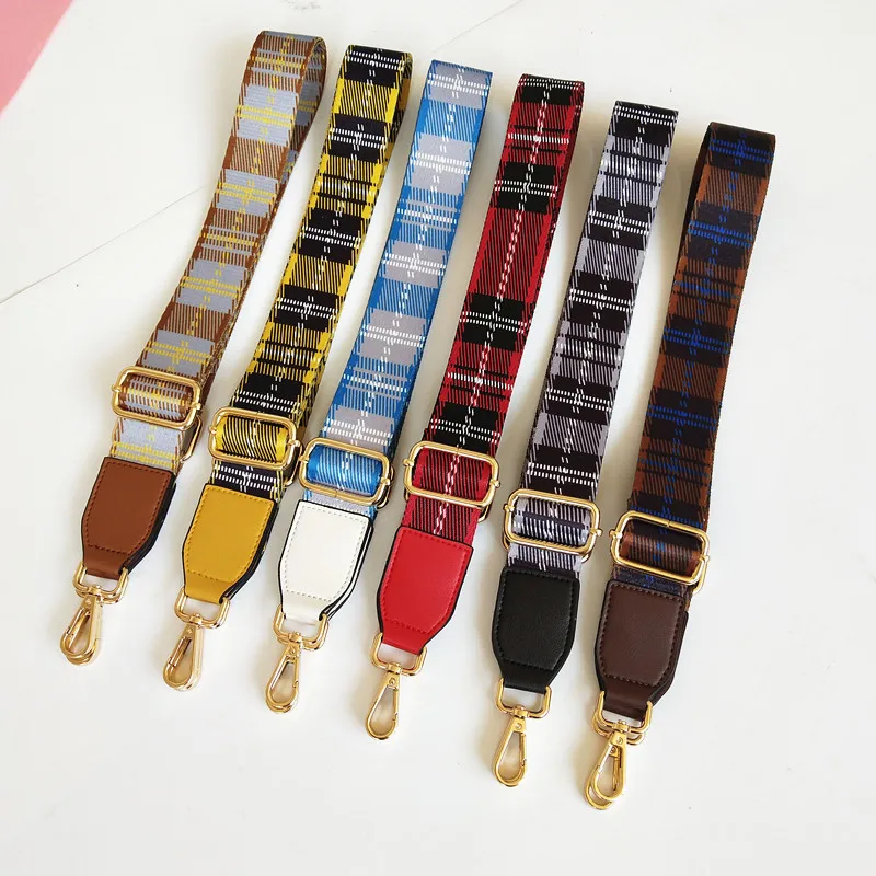 New Canvas Adjustable Women Bag Strap Trendy Stripe Design Gold Buckle Lady Shoulder Straps Easy Matching Plaid Style Bag Belts