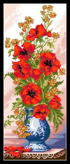 Needlework,DIY DMC Cross stitch,Sets For Embroidery kits,red poppy vase flower print counted pattern Cross-Stitch home decor