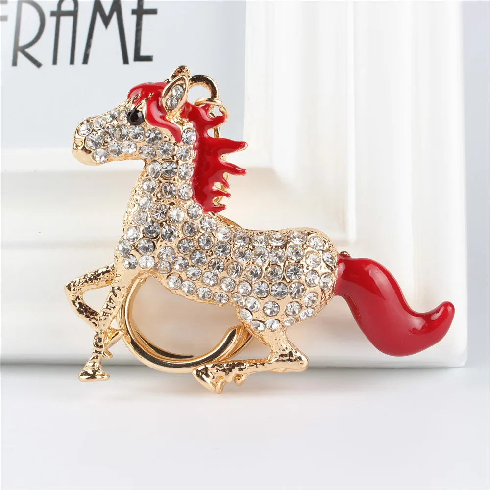 Red Tail Horse Crystal Charm Pendant Purse Bag Car Key Ring Chain