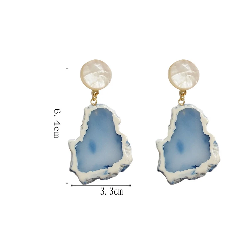 Acrylic Geometric Irregular Blue Mountain Stone Long Clip Earrings No Pierced Ears Resin Earrings For Women Girl Brincos