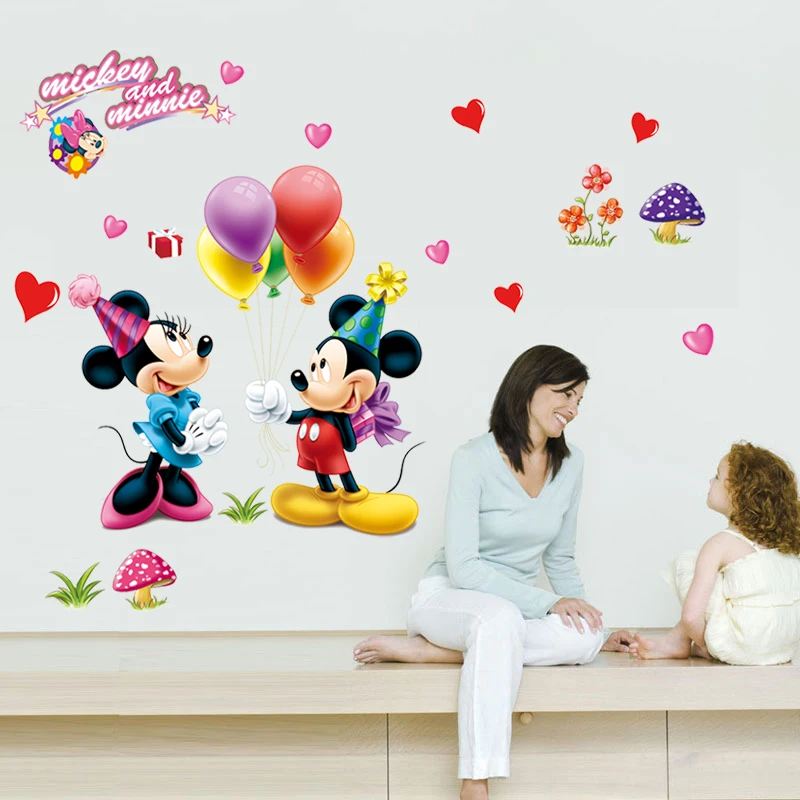 Removable Mickey Mouse and Minnie Sticker 602. Kids Baby Nursery Room Decor Mural Decoration