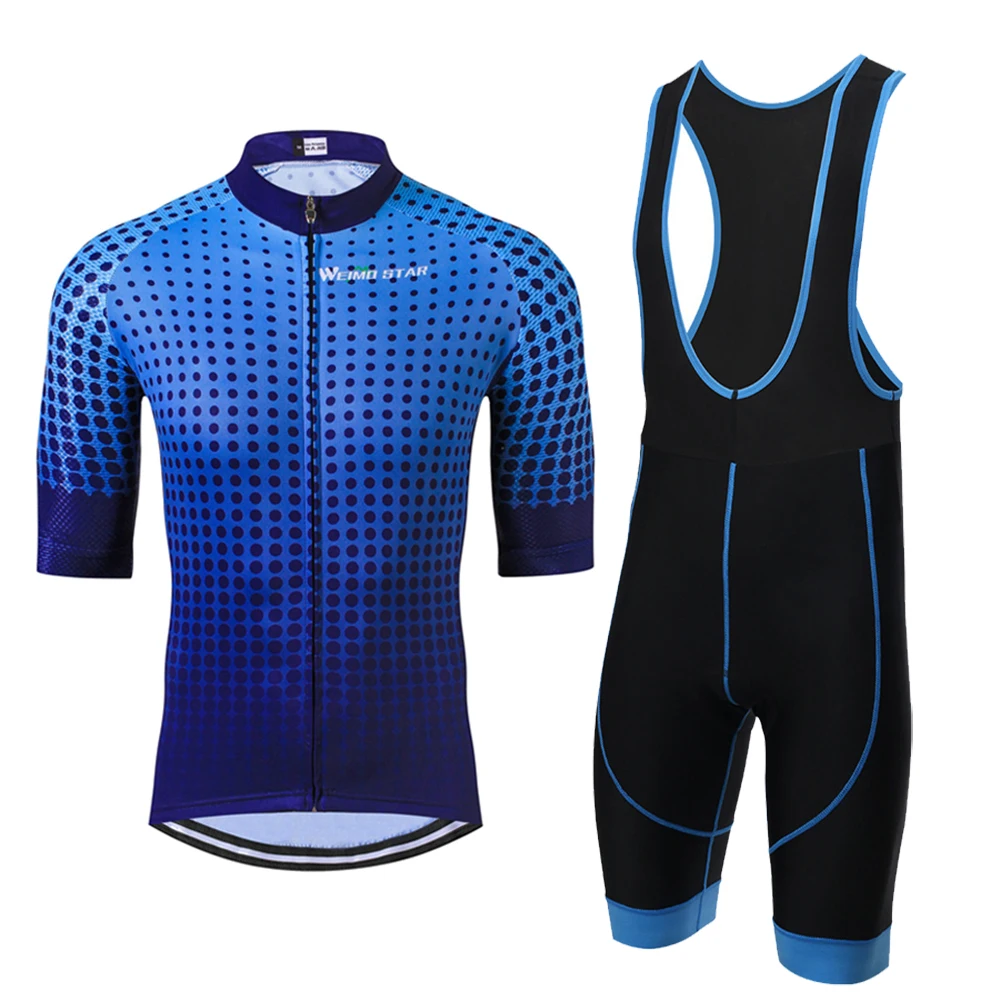 Weimostar Men's Short Sleeve Cycling Jersey and Bib Shorts Padded Breathable Blue Dots Size S-XXXL