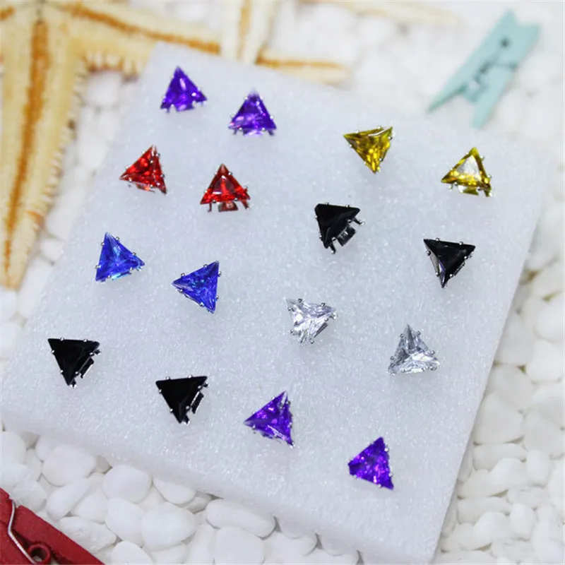 1Pair Mutil Colors Cubic Triangle Crystal Stud Earring For Women Novelty Stripes Candy Earing Girls Jewelry Party Gift Brinco