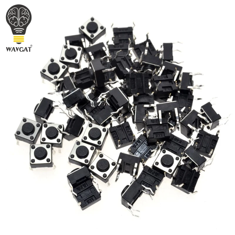 50pcs/lot 6x6x4.3MM 4PIN G89 Tactile Tact Push Button Micro Switch Direct Plug-in Self-reset DIP Top Copper