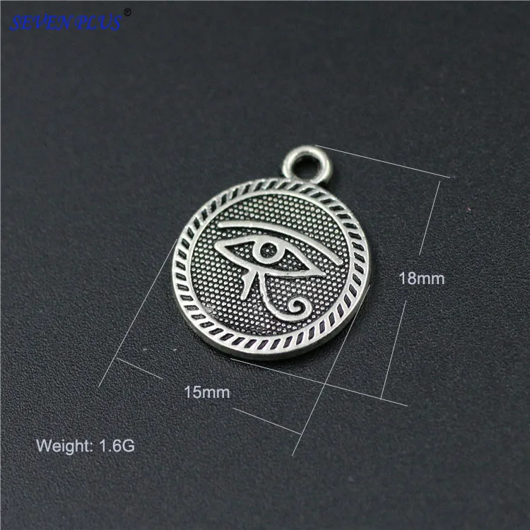 High Quality 20 Pieces/Lot 15mm*18mm Antique Silver Plated Round Disc Evil Eye Charms For Jewelry Making