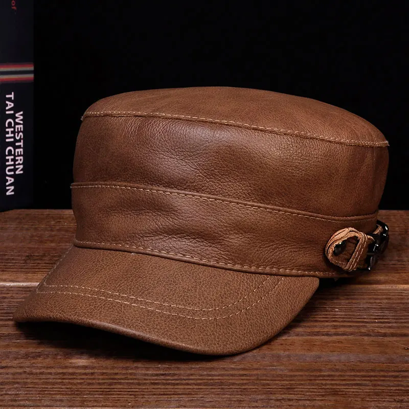 HL108 Men's Genuine Leather Men Baseball Cap Hat Solid Adjustable Hats Caps With 5 Colors