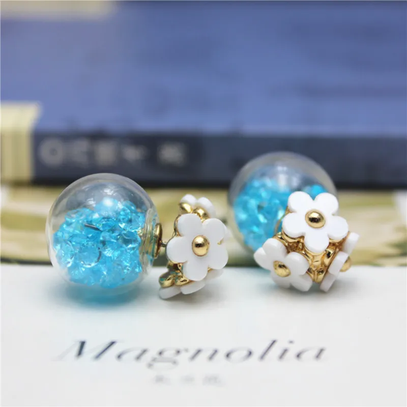 New summer style design fashion brand jewelry metal flower earrings for women glass beads crystal  stud earrings