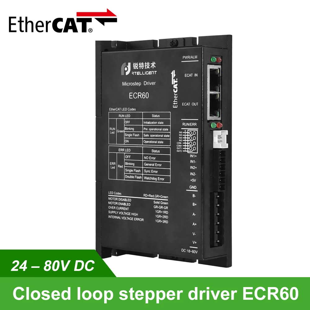 

Rtelligent Nema 23 24-80V DC EtherCAT Fieldbus Тип замкнутый цикл шаговый двигатель драйвер CiA402 стандарт