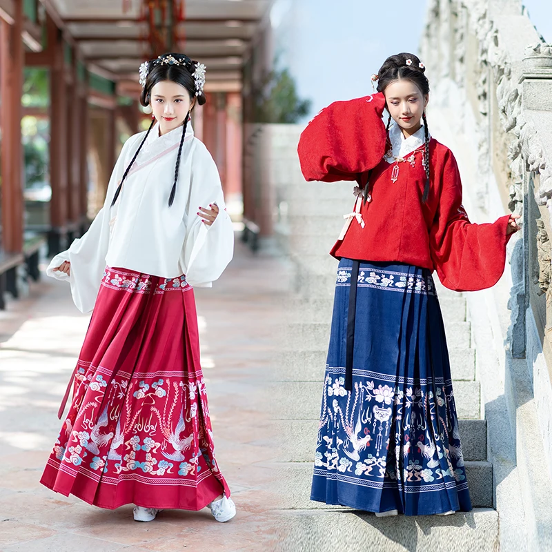 Hanfu Dress Women/Female Red Blue And White Hanfu Costumes Chinese Traditional/Ancient Clothes Chinese Folk Dance Wear DQL368