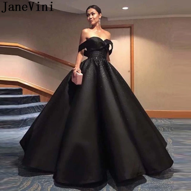 Janevini Elegant Black Ball Gown Prom Dress For Plus Size Woman Long Beaded Satin Evening Gown Lace up Back Formal Gala Dresses Prom Dresses AliExpress