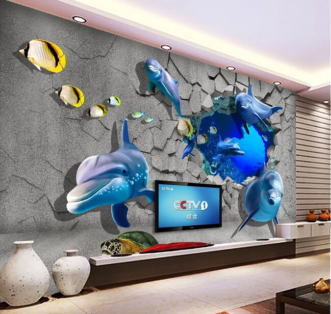 

The custom 3D murals,3D three-dimensional underwater world,living room sofa TV wall bedroom wall paper