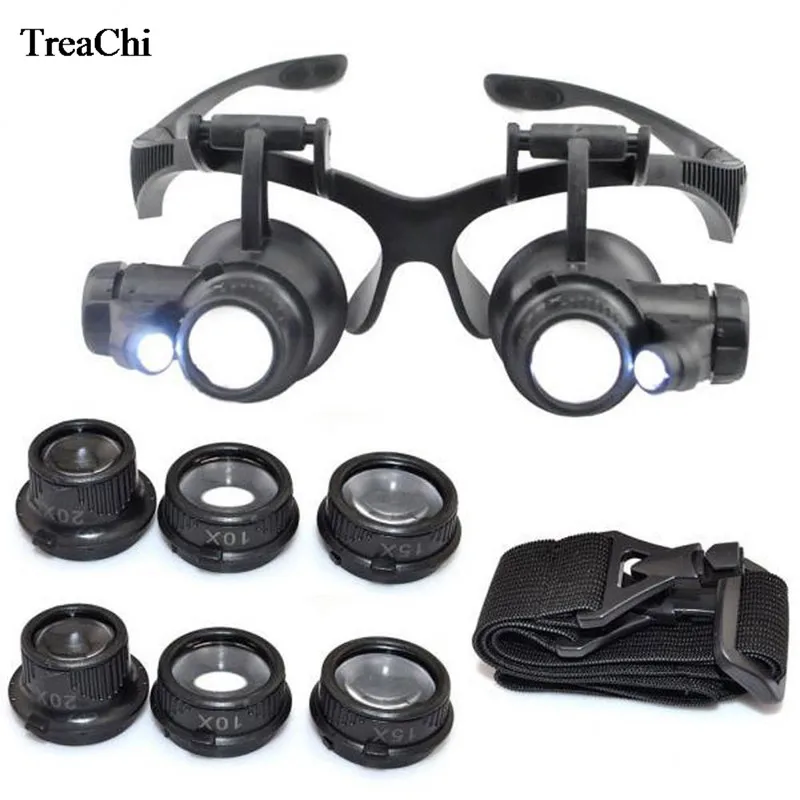 New Professional Adjustable Head Band Eyeglasses Magnifier With 8 Lens LED Magnifier Safety Goggles Watch  Repair Eyewear