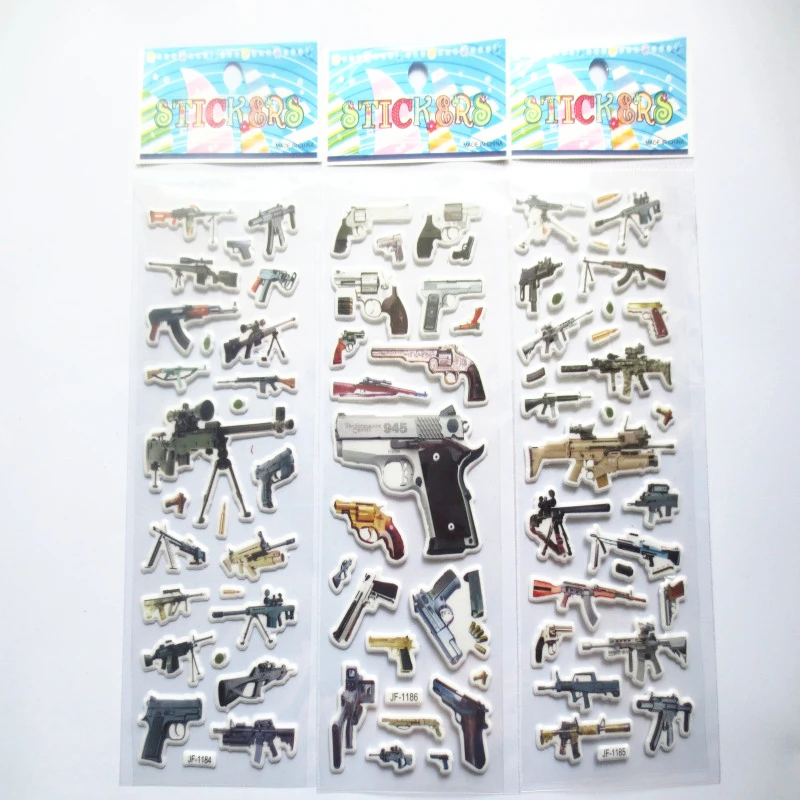 GWOLVES world famous gun stickers Random 3D sticker for kids toys home wall decor cartoon mini sticker fridge notebook