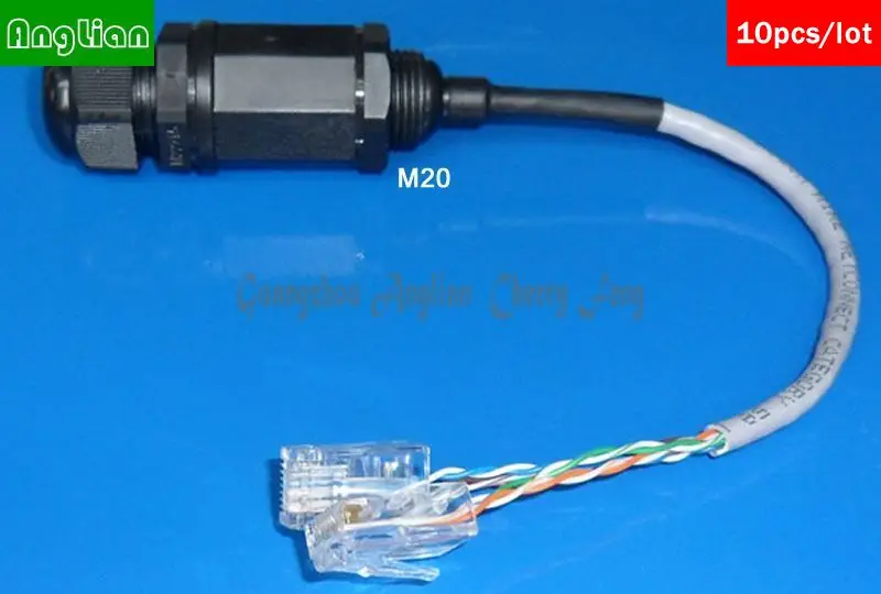 RJ45 M20 Double crystal head connector, with 20cm cable, Telecom Communication Interface, Monitoring system Waterproof Connector