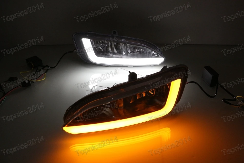 1Pair LED DRL Daytime Running Light Car Fog Driving Lamps With Turning Lights For Hyundai Santa Fe/IX45 2013-2015