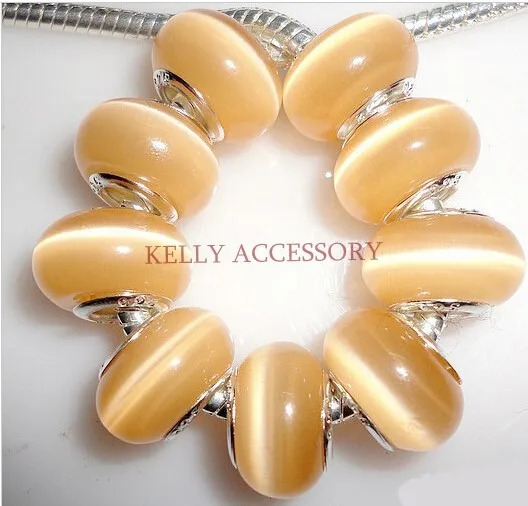 

Hot Sale Orange Opal Cat's Eye Large Hole Stone Charm Beads!100pcs 9*14mm Big Hole Spacer Beads Fit Jewelry Craft Making