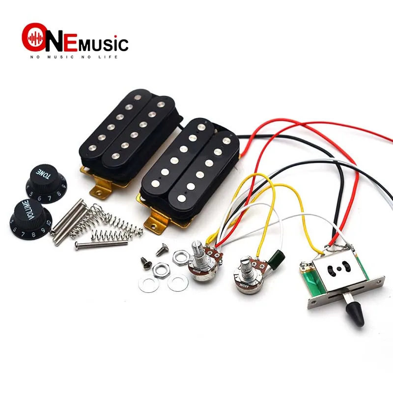 

Guitar Humbucker Pickups With 3-way Switch 500K Potentiometer 1T1V Wiring Harness Prewired Black