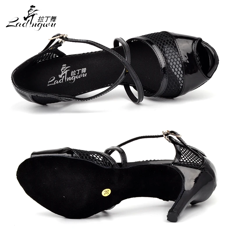 Ladingwu New Summer Breathable mesh and PU Dance Shoes Ladies Latin Black/Silver sapato feminino salto alto Ballroom Dance Shoes