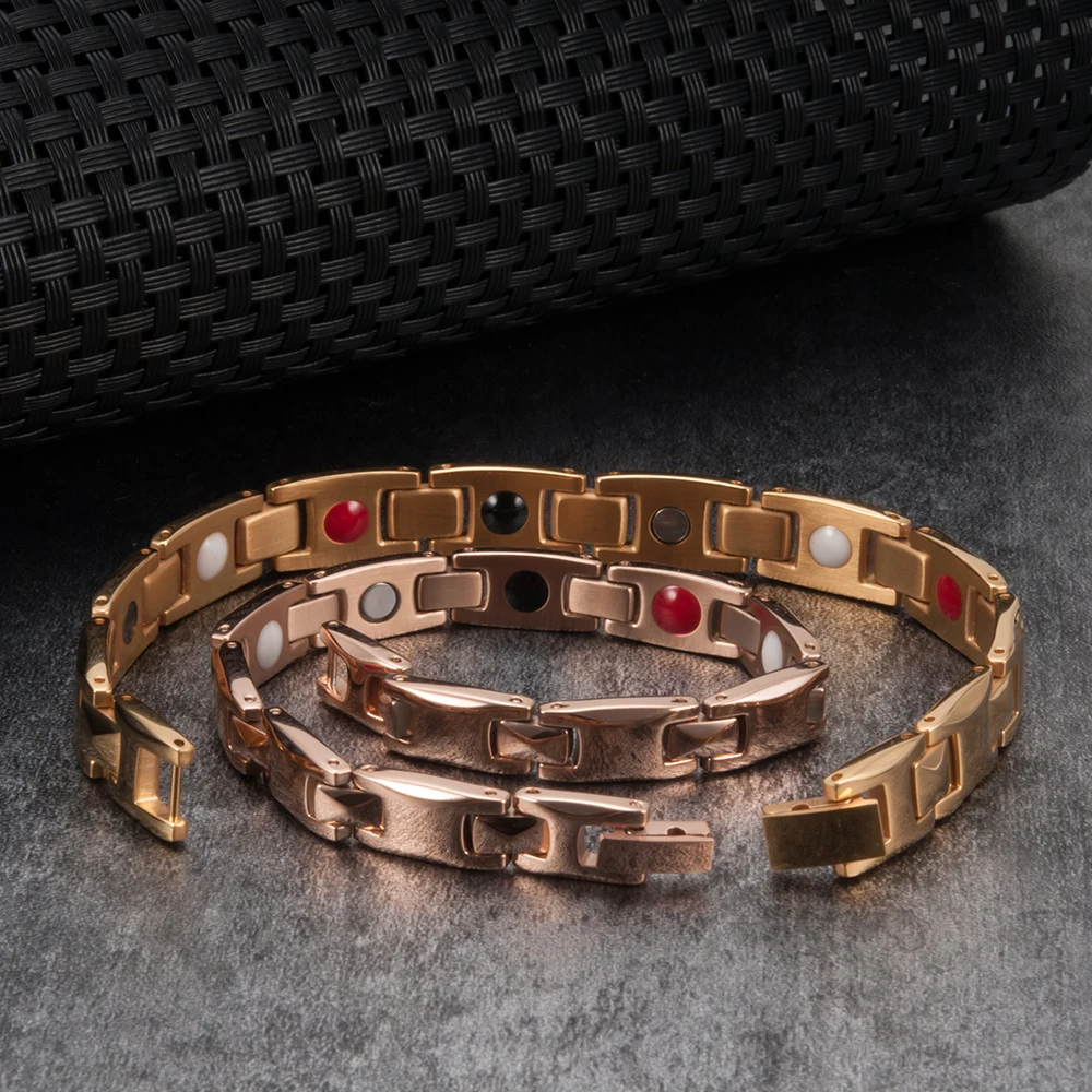 Magnetic Bracelet Men Stainless Steel Health Energy Couple Bracelet Male Rose Gold-color Steel Magnetic Bracelets for Women Men