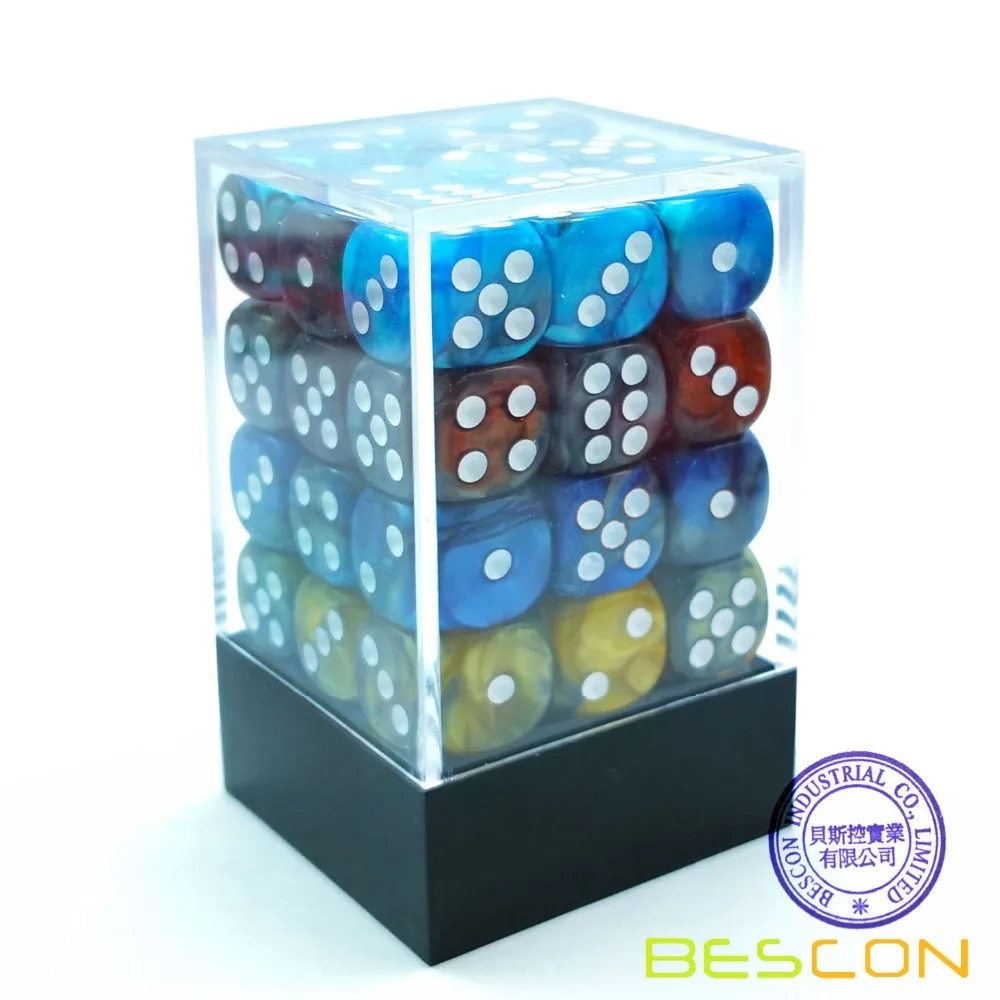 Bescon 12mm D6 Dice 36 in Cube, Assorted Gemini ROCK Colors, 12mm Six Sides Die (36) Block of Dice