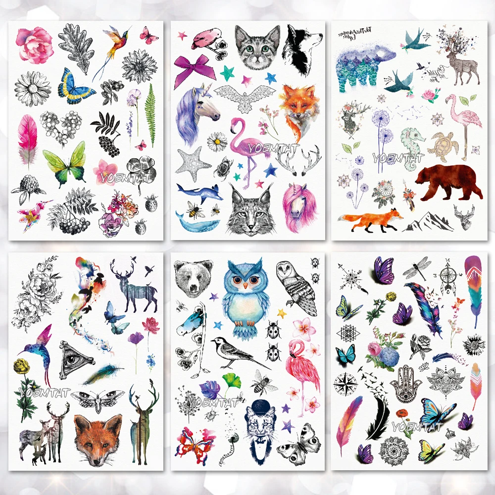 Waterproof Temporary Tattoo Sticker Watercolor Cute Little Animal Pattern Tattoo Water Transfer Body Art Fake Tattoo