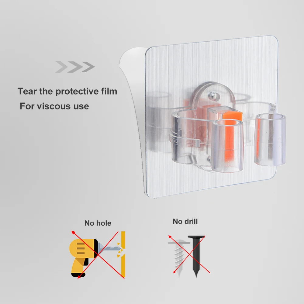 Ciencia PVC Storage Traceless Adhesiva Mop Holder Multifunctional Reusable Wall Storage Rag Broom Mop Holder