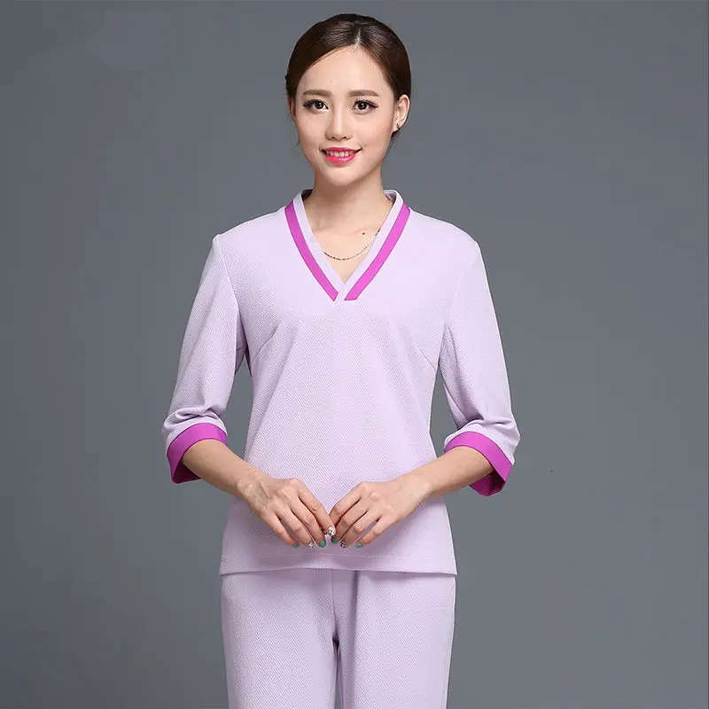 

Lab Set Jacket+Pants Hotel Waiter Aviation Uniform Women Short Sleeve Medical Uniform Lady Beauty Salon SPA Fashion Work Uniform