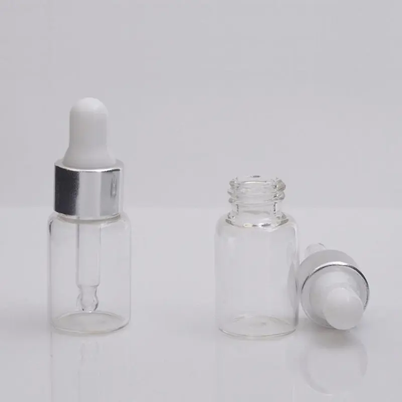 5ml Essential oil bottle glass bottle pearl white gold silver aluminum cover glass dropper / essence empty bottle