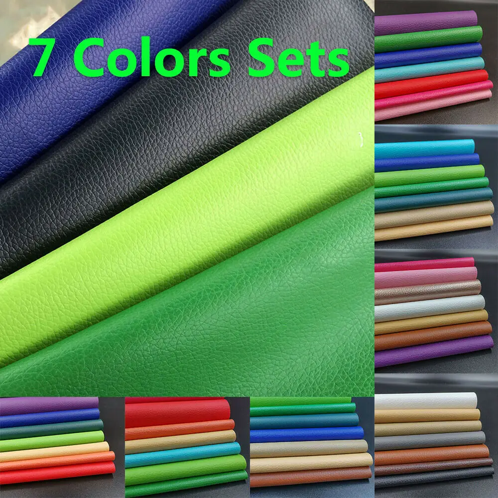 

7PCS Rainbow Litchi Pattern PU Leatherette Fabric Faux Leather For Sewing Bag Clothing Sofa Car DIY Material 20X30CM Sheets