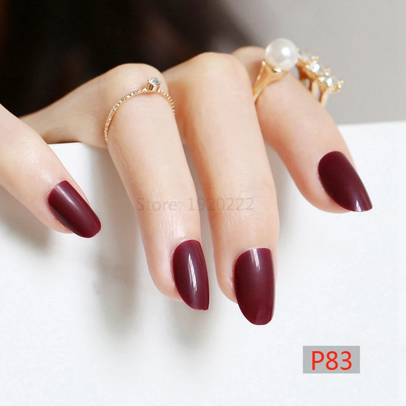 24pcs Hot new delicate oval press on nails candy cute fake nails color Deep Claret  P83X